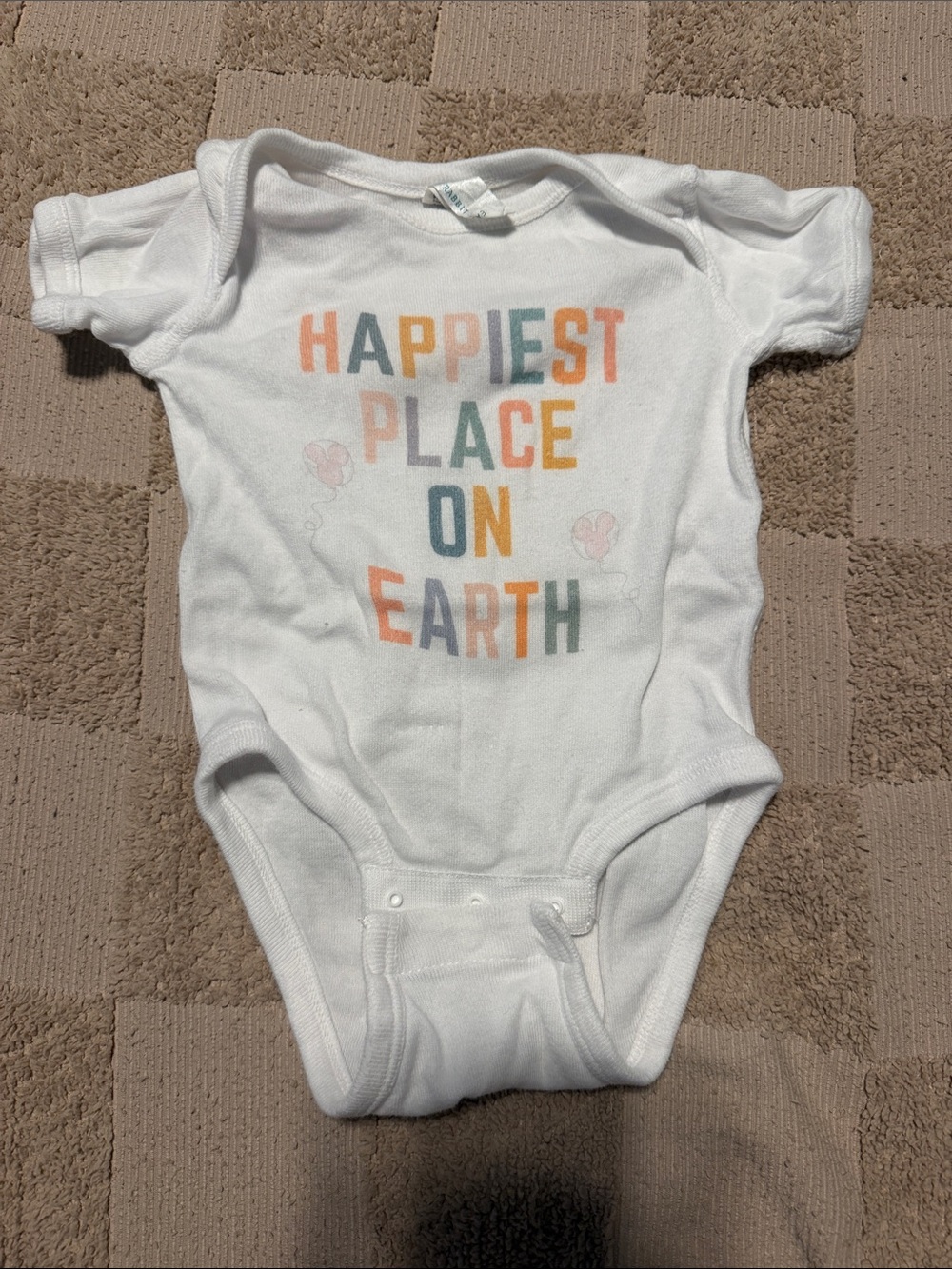 Disney inspired White Bodysuit with Multicolor "Happiest Place on Earth" Text